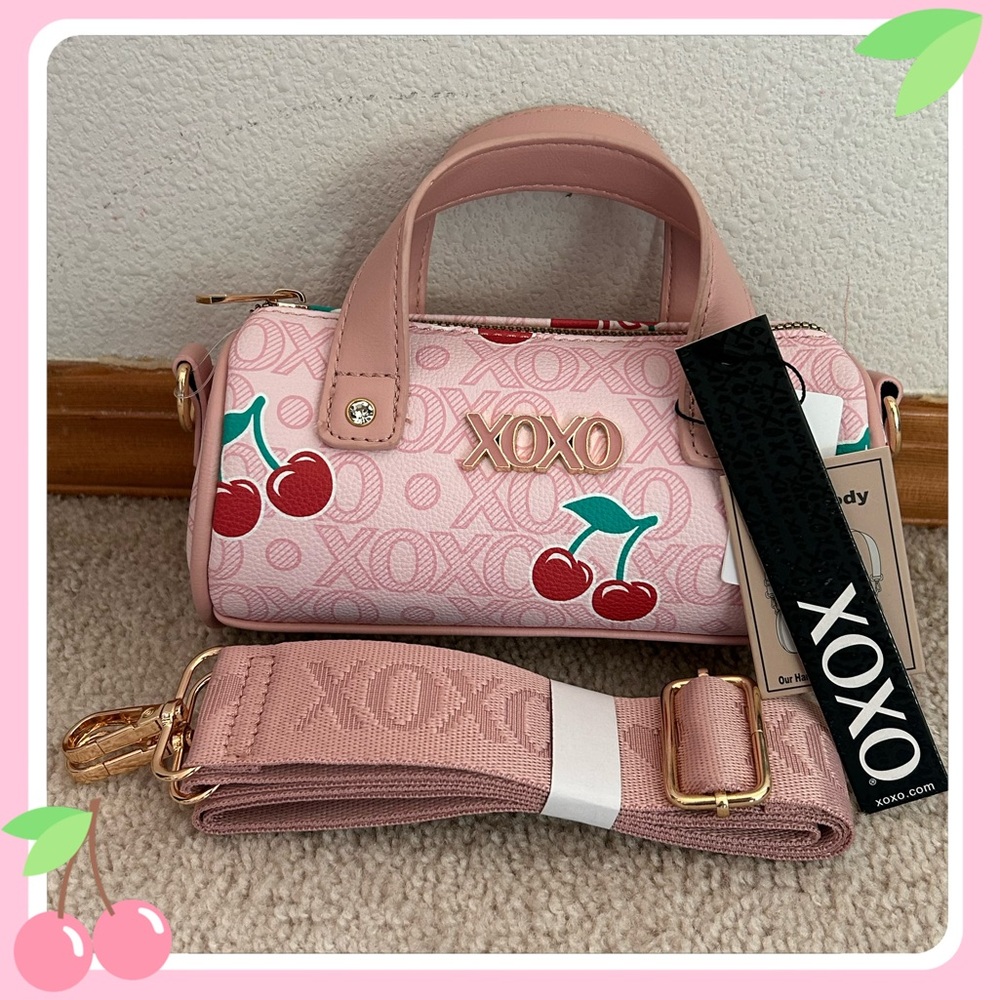 XOXO Cherry Print Mini Barrel Crossbody Bag Blush Pink OS Y2K Retro